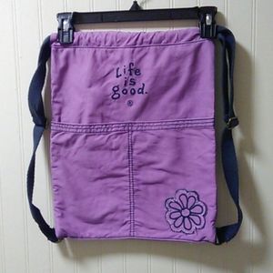 Life is Good Purple Drawstring Backpack